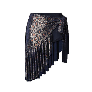 Women's Black Glitter Long Sleeve Crop Top and Leopard Print Ruffle Skirt Latin Dancewear, Women's Burgundy Glitter Long Sleeve Crop Top and Leopard Print Ruffle Skirt Latin Dancewear, Women's Gold Glitter Long Sleeve Crop Top and Leopard Print Ruffle Ski