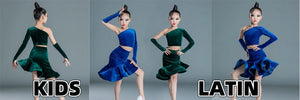 Women's Peach Ruffled Mesh Long Sleeve Ballroom Dance Dress with Layered Skirt