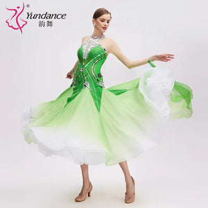 Women's Ballroom Dance Dress International Standard Chiffon White-Green Ombre For Adult Stage Performance
