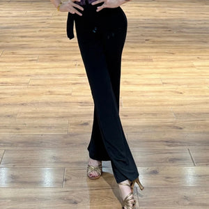 Women's Brown and Purple Lace V-Neck Cami Bodysuit with Black Flare Dance Pants Latin Ballroom Performance Outfit