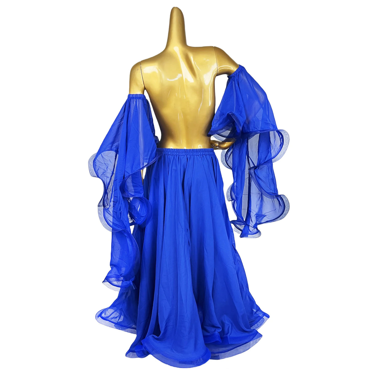 Belly Dance Costume, Women's Red Chiffon Long Sleeve Top and Slit Skirt Set, Performance Wear