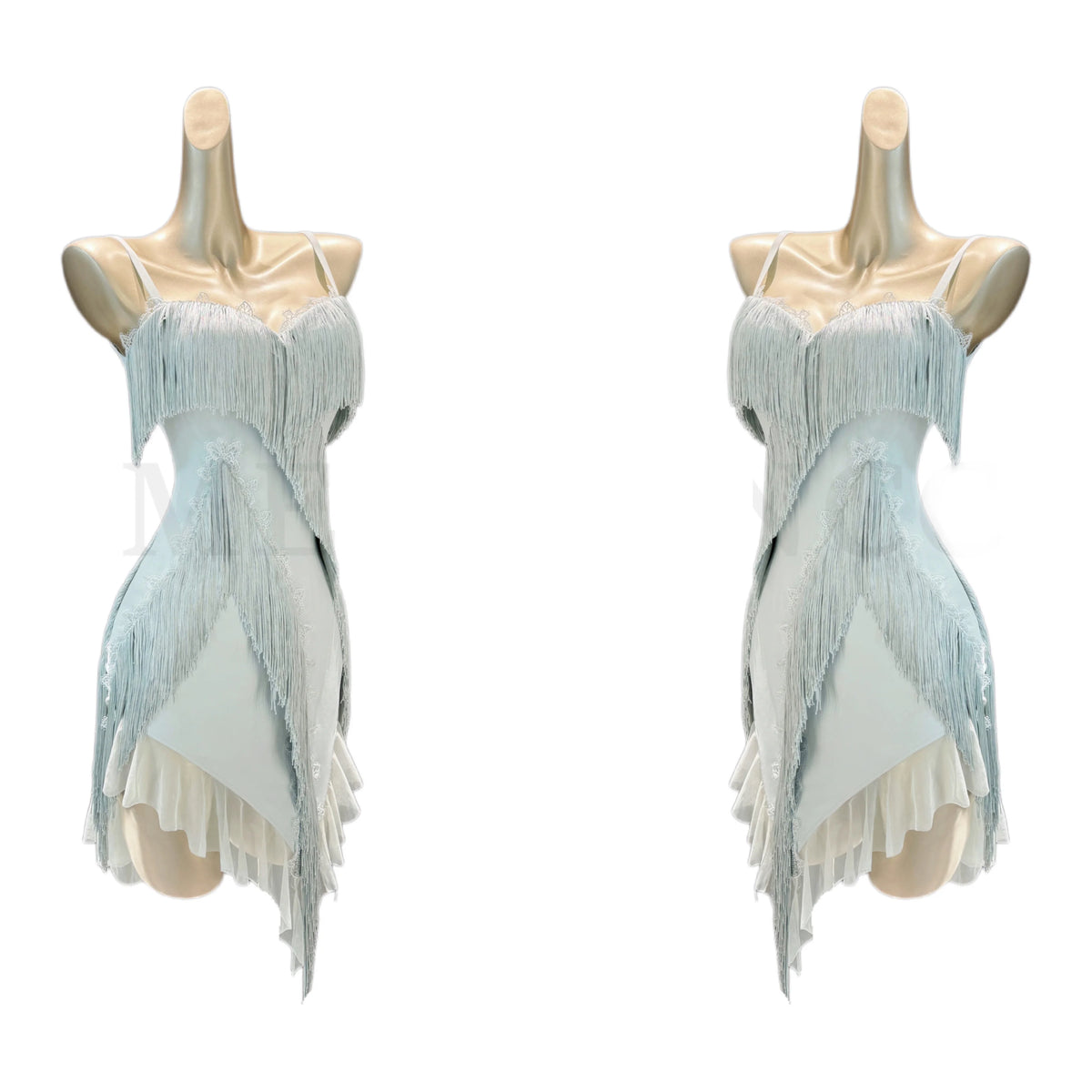 Women's Light Blue/Black Fringe Asymmetrical Hem Latin Dance Dress