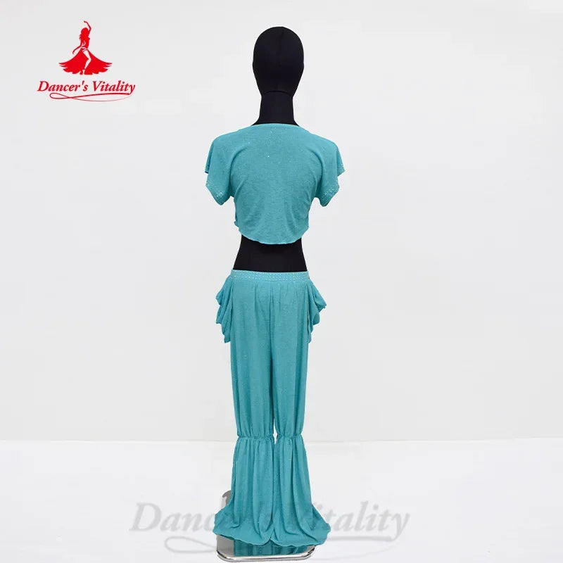 Children's Belly Dance Practice Set With Short-Sleeve Top And Pants, 2-Piece