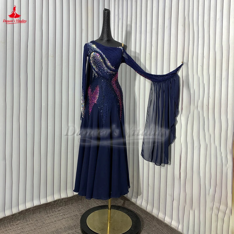 Women's Elegant Ballroom Waltz Tango Long-Sleeve Dance Dress For Competition