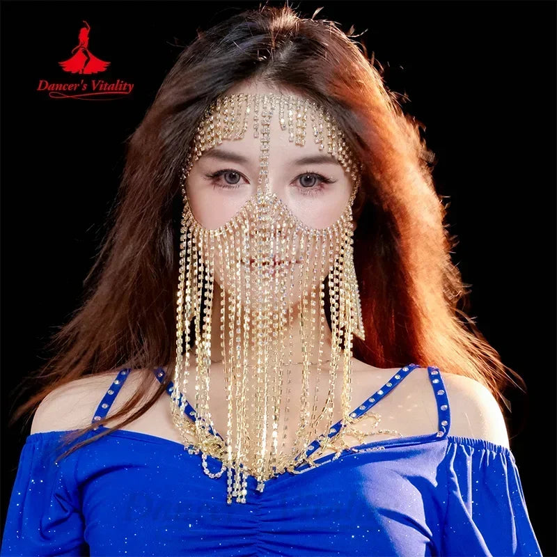 Women's Belly Dance Face Veil With Metal Diamond Chain For Adult Competition Performance