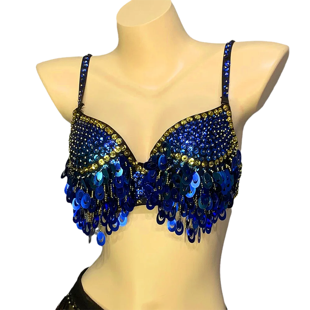 Belly Dance Bra Top, Women's Sequin & Bead Embellished Fringe Costume Top, Multiple Colors Available