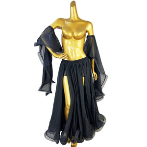 Belly Dance Costume, Women's Red Chiffon Long Sleeve Top and Slit Skirt Set, Performance Wear