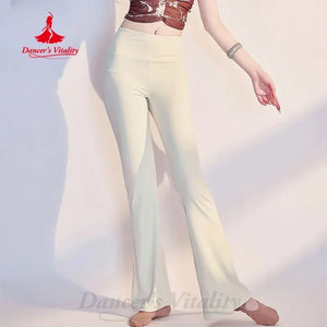 Women's Black Flare Dance Pants with Rhinestone Waistband, Belly Dance/Latin Dance Performance Trousers
