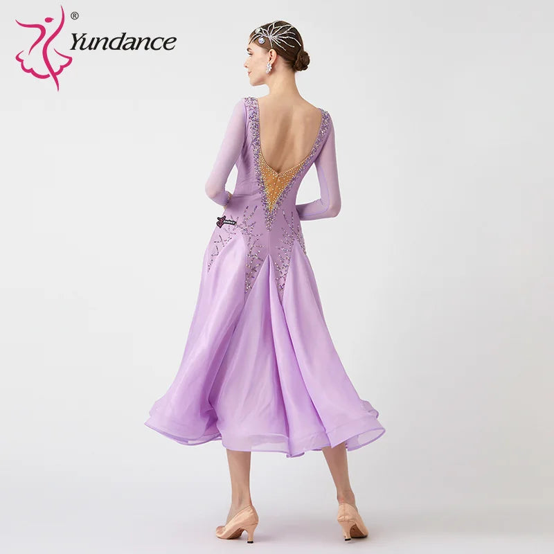 Women's Standard Ballroom Waltz Dance Dress With Rhinestones Multicolor For Competition