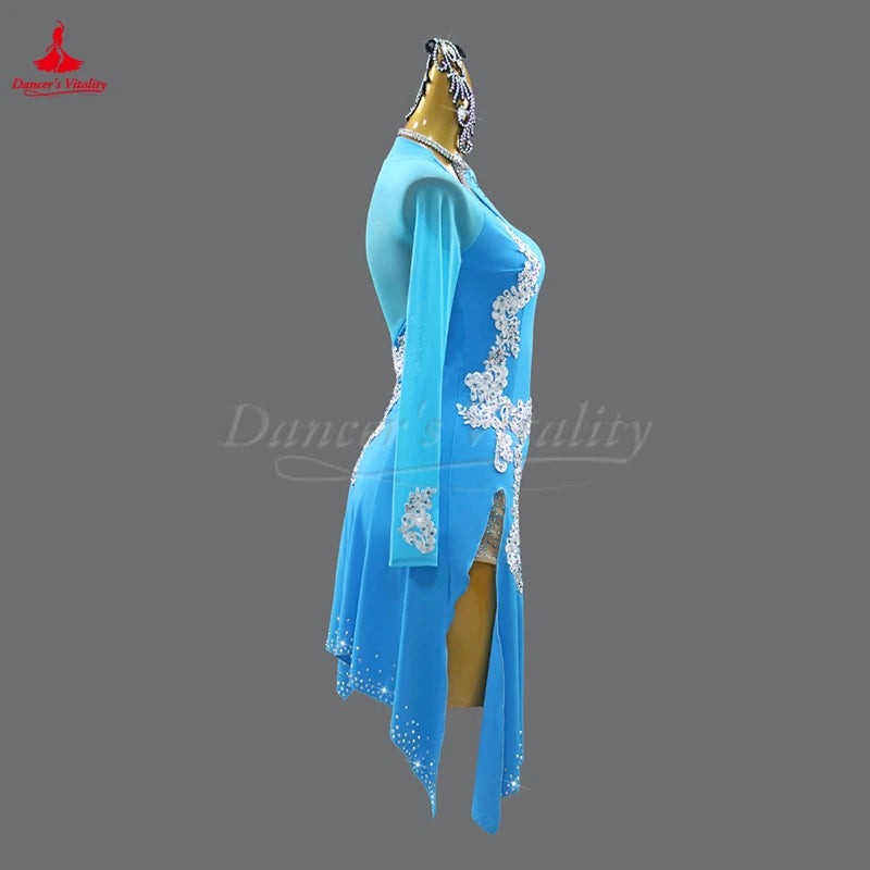 Latin Ballroom Dance Dress With Long Sleeves For Adults And Kids Competition And Graded Exam