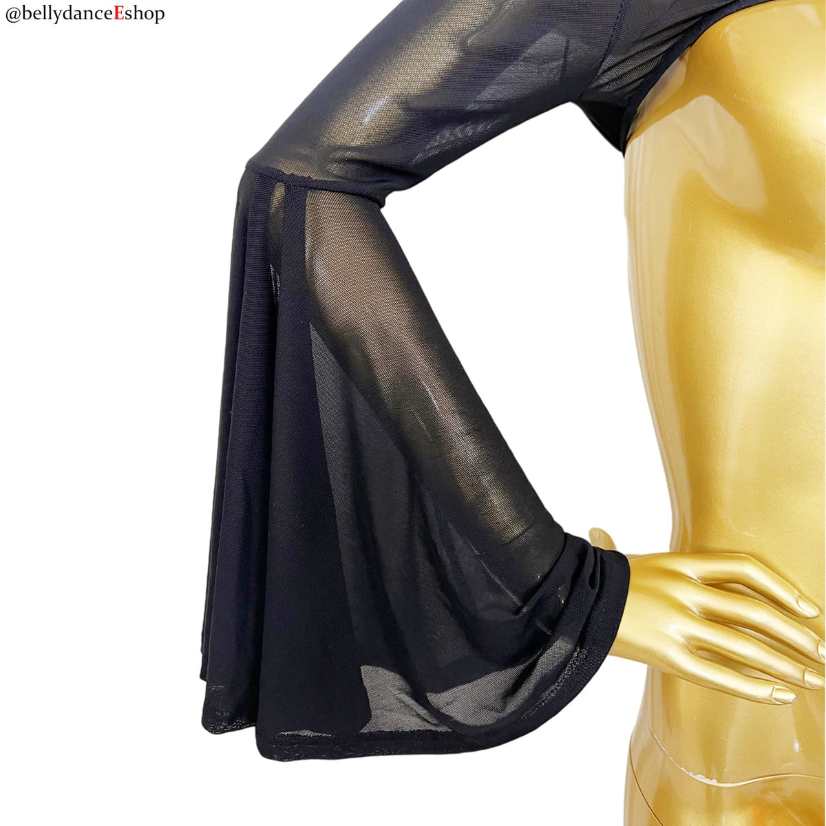 Women's Black Mesh Bell Sleeve Shrug Top for Belly Dance