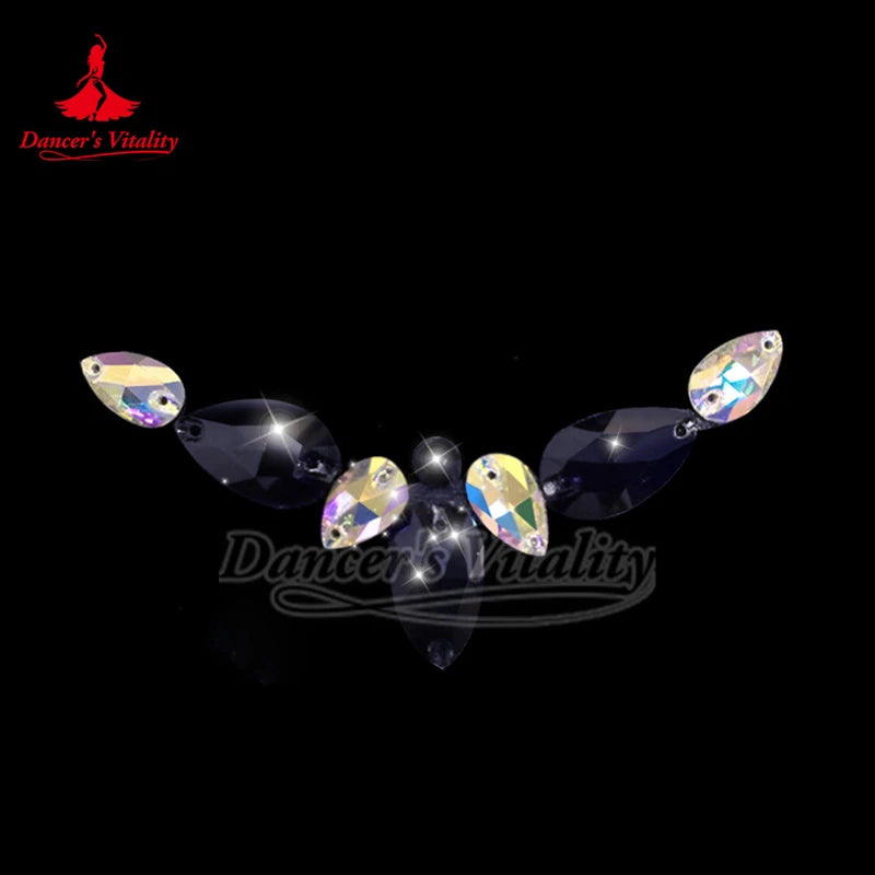 Rhinestone Applique, Unisex, AB Color, Teardrop & Round Sew-on Crystals, Dance Costume Embellishment