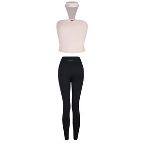 Women's Black Strapless Halter Neck Unitard with High-Waist Leggings, Stretch Fabric, Latin Ballroom Dance