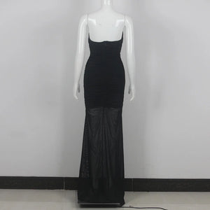 Elegant Black Velvet Halter Neck Maxi Dress with V-Cut and Floral Accents