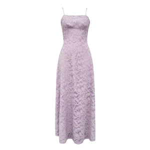 Elegant Lavender Lace V-Neck Slim Fit Dress with Spaghetti Straps