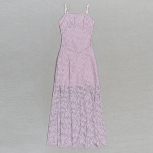 Elegant Lavender Lace V-Neck Slim Fit Dress with Spaghetti Straps