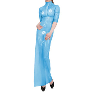 Glossy Clear PVC Front Zipper Short Sleeve Straight Maxi Dress Casual Party Club Nightwear Multi-Color