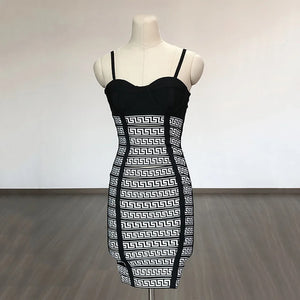 Geometric Pattern Jacquard Spaghetti Strap Bandage Dress for Clubwear and Parties