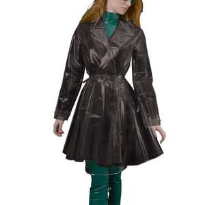 Multi-Color Clear PVC Turn-down Collar Jacket Trench with Belt See-through Long Sleeve Slim Dress Coats Club Party S-7XL