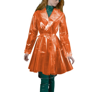 Multi-Color Clear PVC Turn-down Collar Jacket Trench with Belt See-through Long Sleeve Slim Dress Coats Club Party S-7XL