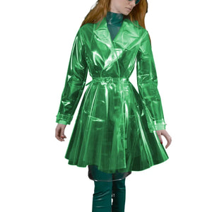 Multi-Color Clear PVC Turn-down Collar Jacket Trench with Belt See-through Long Sleeve Slim Dress Coats Club Party S-7XL