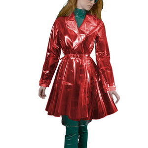 Multi-Color Clear PVC Turn-down Collar Jacket Trench with Belt See-through Long Sleeve Slim Dress Coats Club Party S-7XL