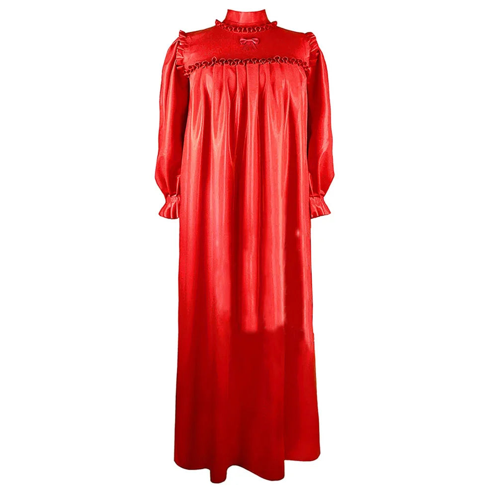 Multi-color Women's PVC Leather Long Sleeve Ruffled Turtleneck Loose Pleated Midi Dress Casual Summer 7XL