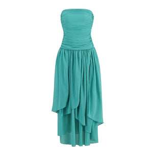 Elegant Teal Tube Top Dress with Backless Design and Asymmetrical Hem Split