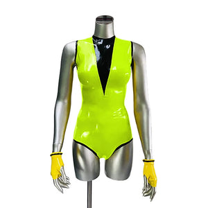 Vinyl PVC Leather Womens O-neck Sleeveless Bodysuits Nightclub High Cut Jumpsuits Multicolor Wetlook Rompers Female Clubwear