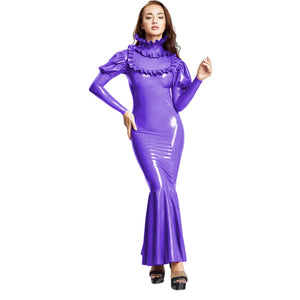 Women's PVC Faux Latex Long Bodycon Ruffle Sheath Maxi Dress Mermaid Evening Gown Multi-Color