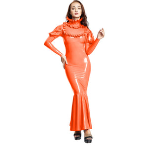 Women's PVC Faux Latex Long Bodycon Ruffle Sheath Maxi Dress Mermaid Evening Gown Multi-Color