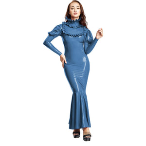 Women's PVC Faux Latex Long Bodycon Ruffle Sheath Maxi Dress Mermaid Evening Gown Multi-Color