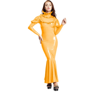 Women's PVC Faux Latex Long Bodycon Ruffle Sheath Maxi Dress Mermaid Evening Gown Multi-Color