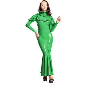 Women's PVC Faux Latex Long Bodycon Ruffle Sheath Maxi Dress Mermaid Evening Gown Multi-Color