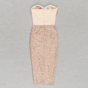 Elegant Strapless Sequined Dress with Side Split Detail