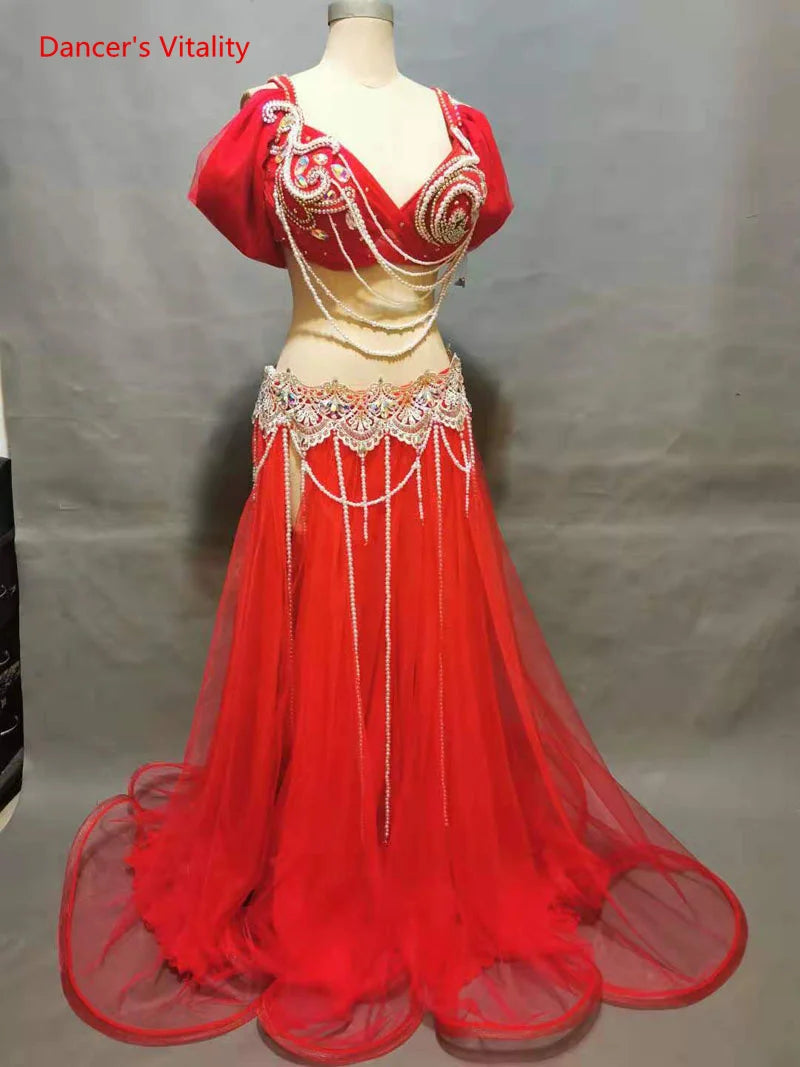 Belly Dance Costume Women's Lavender Chiffon Off-Shoulder Top with Embellished Bra & Long Skirt Set for Performance