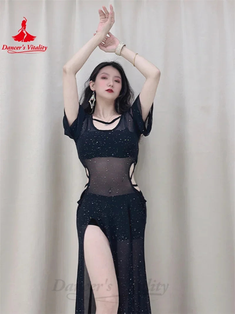 Women's Belly Dance Dress With Mesh Fabric Shaabi Baladi Saidi Style For Practice