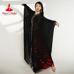 Women's Belly Dance Hooded Loose-Fit Robe With AB Rhinestones For Adult Competition