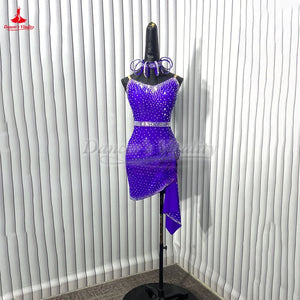 Latin Ballroom Dress Customizable With AB Rhinestones Sleeveless Purple For Kids And Adults Competition