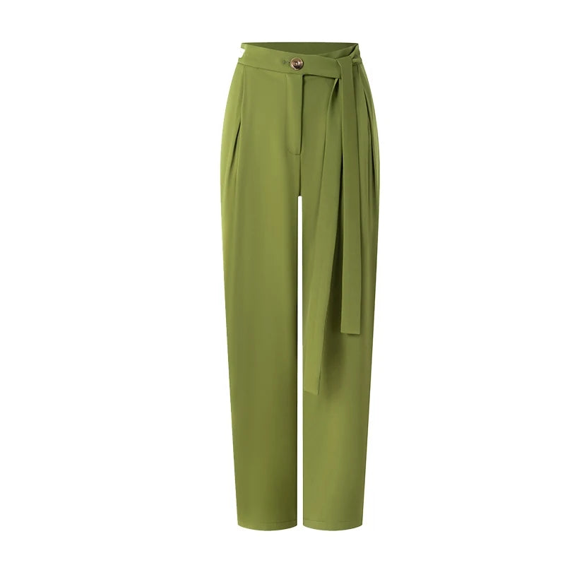 Women's Dark Mauve High-Waisted Pleated Tapered Dance Pants with Tie-Waist