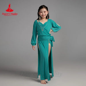 Girls' Belly Dance Practice Costume 2-Piece Modal Set With Robe And Belt
