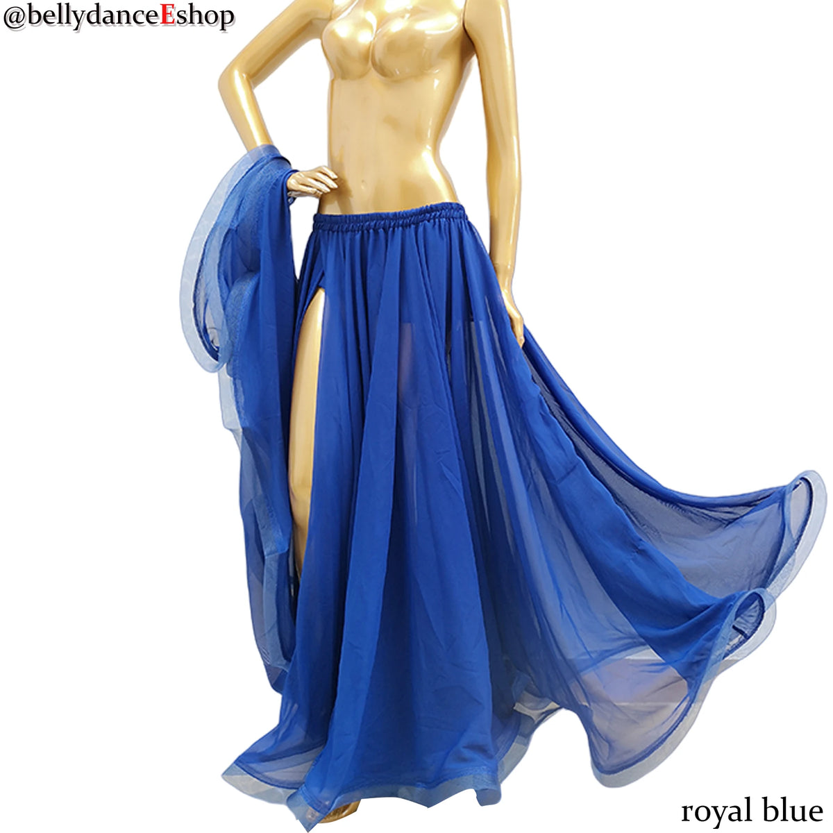 Belly Dance Women's Yellow Chiffon Full Circle Skirt with Gold Trim, Slit Design