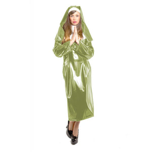 Multicolor PVC Leather Long Sleeve Nun Costume Cosplay Maxi Dress Habit Headgear S-7XL Party Club Halloween