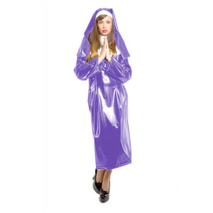 Multicolor PVC Leather Long Sleeve Nun Costume Cosplay Maxi Dress Habit Headgear S-7XL Party Club Halloween