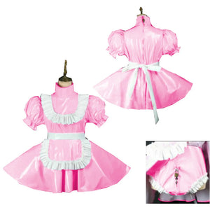 Lockable PVC Latex Sweet Lolita French Maid Dress Multi-Color Crossdress Cosplay with Lockable Panties 7XL