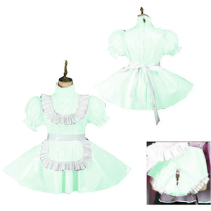 Lockable PVC Latex Sweet Lolita French Maid Dress Multi-Color Crossdress Cosplay with Lockable Panties 7XL