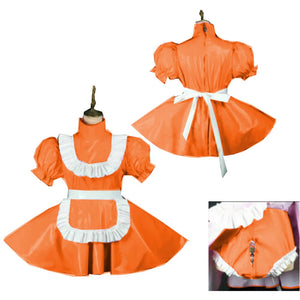 Lockable PVC Latex Sweet Lolita French Maid Dress Multi-Color Crossdress Cosplay with Lockable Panties 7XL