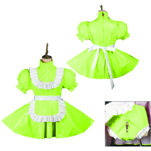 Lockable PVC Latex Sweet Lolita French Maid Dress Multi-Color Crossdress Cosplay with Lockable Panties 7XL