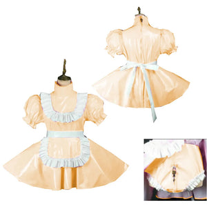 Lockable PVC Latex Sweet Lolita French Maid Dress Multi-Color Crossdress Cosplay with Lockable Panties 7XL