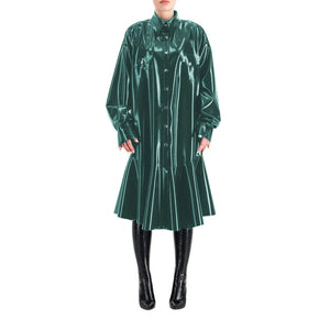 Wetlook PVC Full Sleeve Button-Up Lapel Neck Dress Mermaid Style Club Party Outfits S-7XL Multi-Color